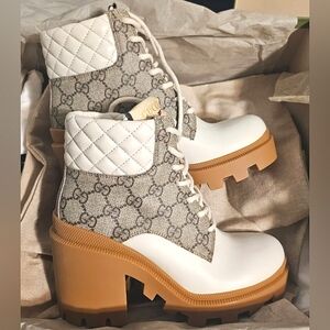 Gucci White and Tan Ankle Boots